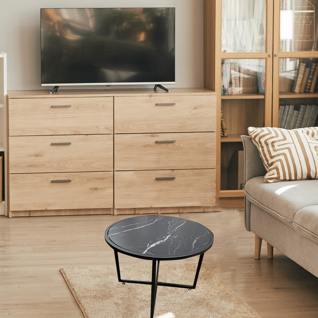 Mesa Auxiliar Símil Mármol Circular ancho 64 cm X 47.50 cm alto varios colores